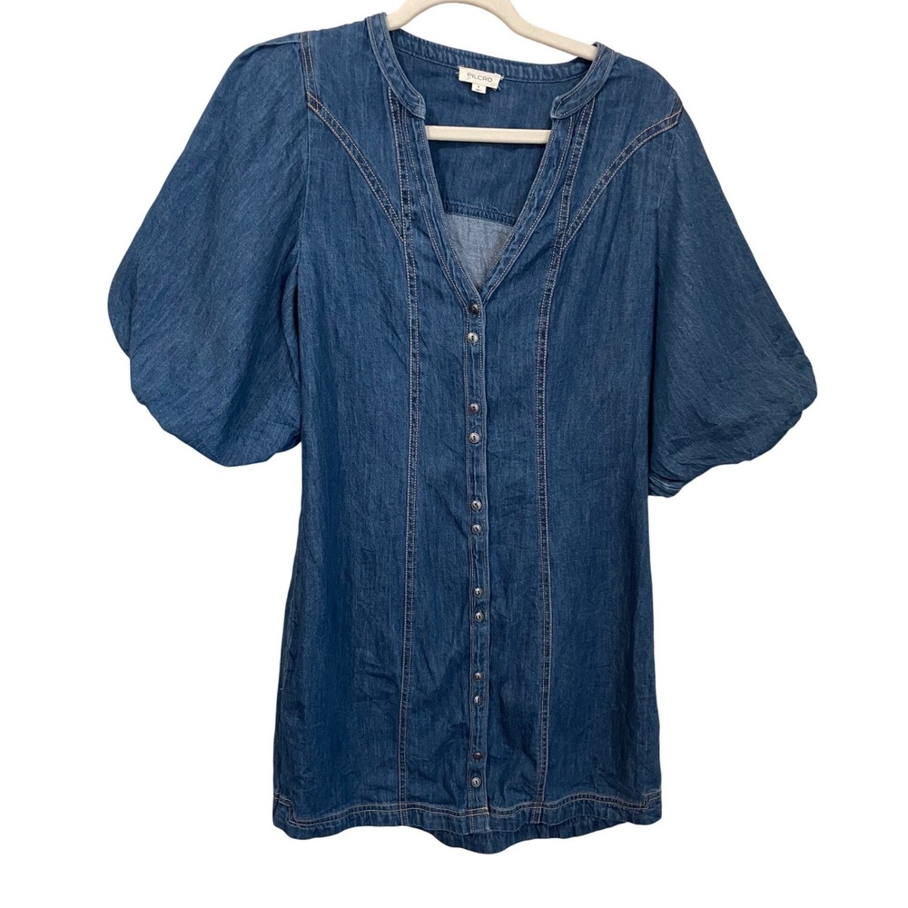 Pilcro Anthropologie Denim Puff Sleeve Mini Dress Size S Western Country Boho